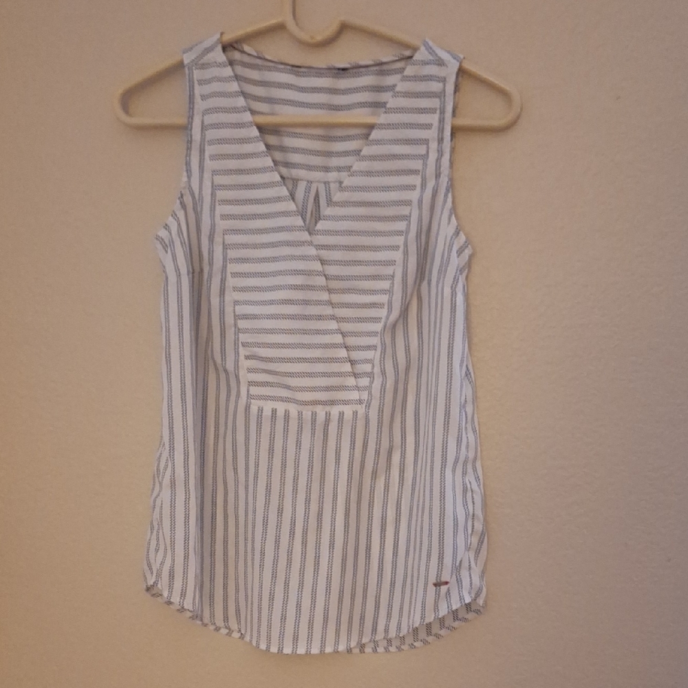 Tommy Hilfiger Blue and White Sleeveless Tank Top with Bib Collar